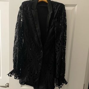 Black Lace Balloon Sleeve Blazer Dress